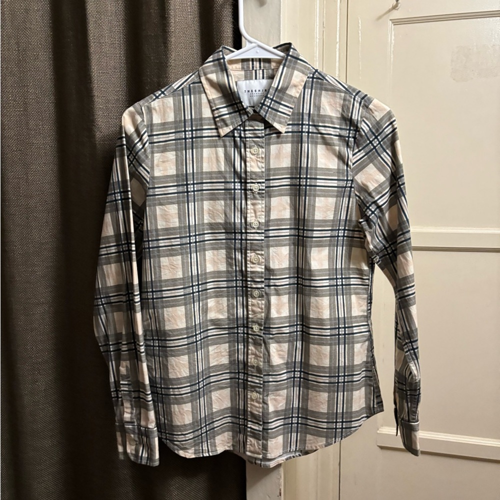 The Shirt by Rochelle Behrens Plaid Button-Down in Black and Cream